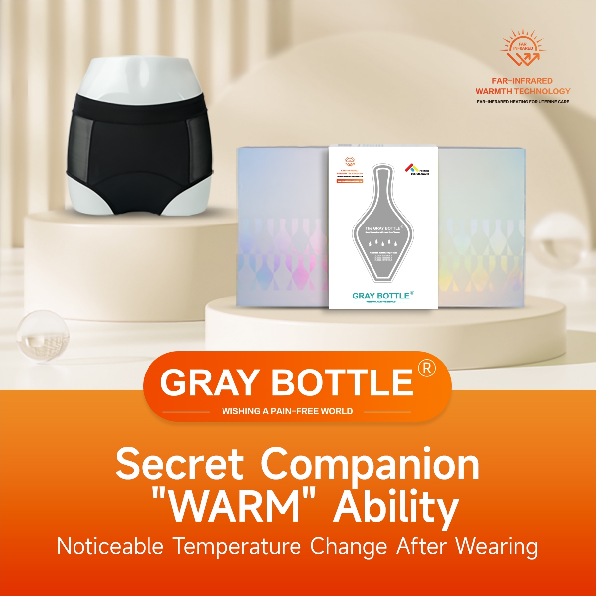 Gray Bottle Period Panties-Far-Infrared Warmth Edition-1