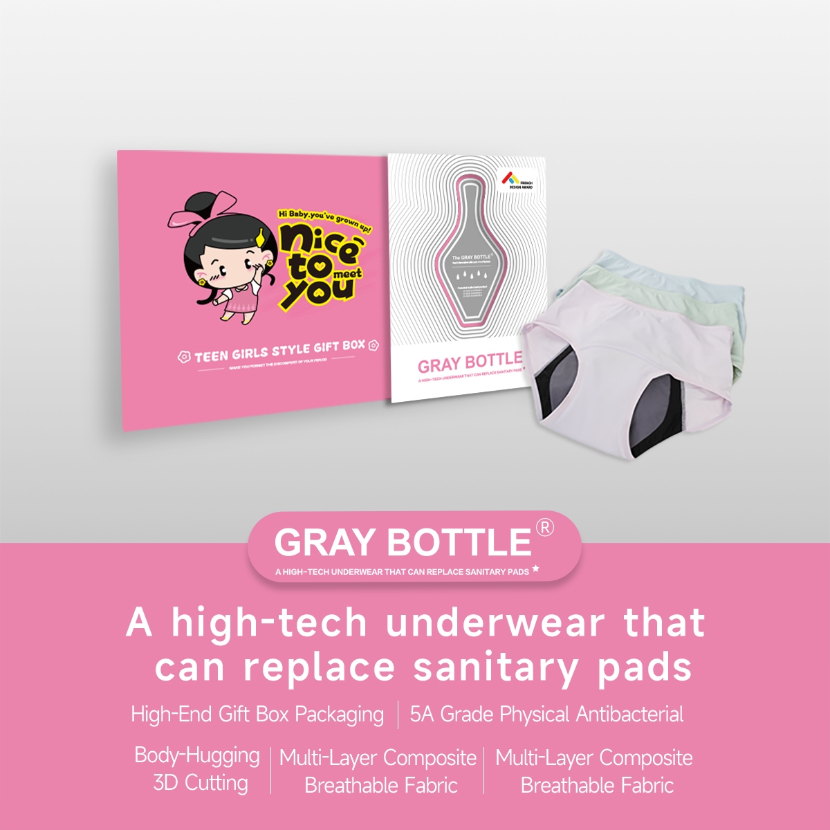 Gray Bottle Period Panties-Teen Girls Style-2