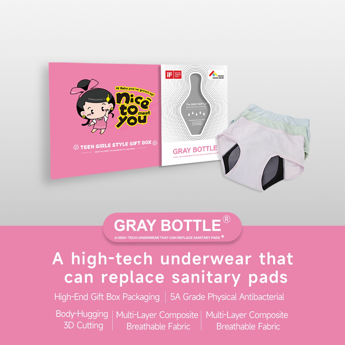Gray Bottle Period Panties-Teen Girls Style-3