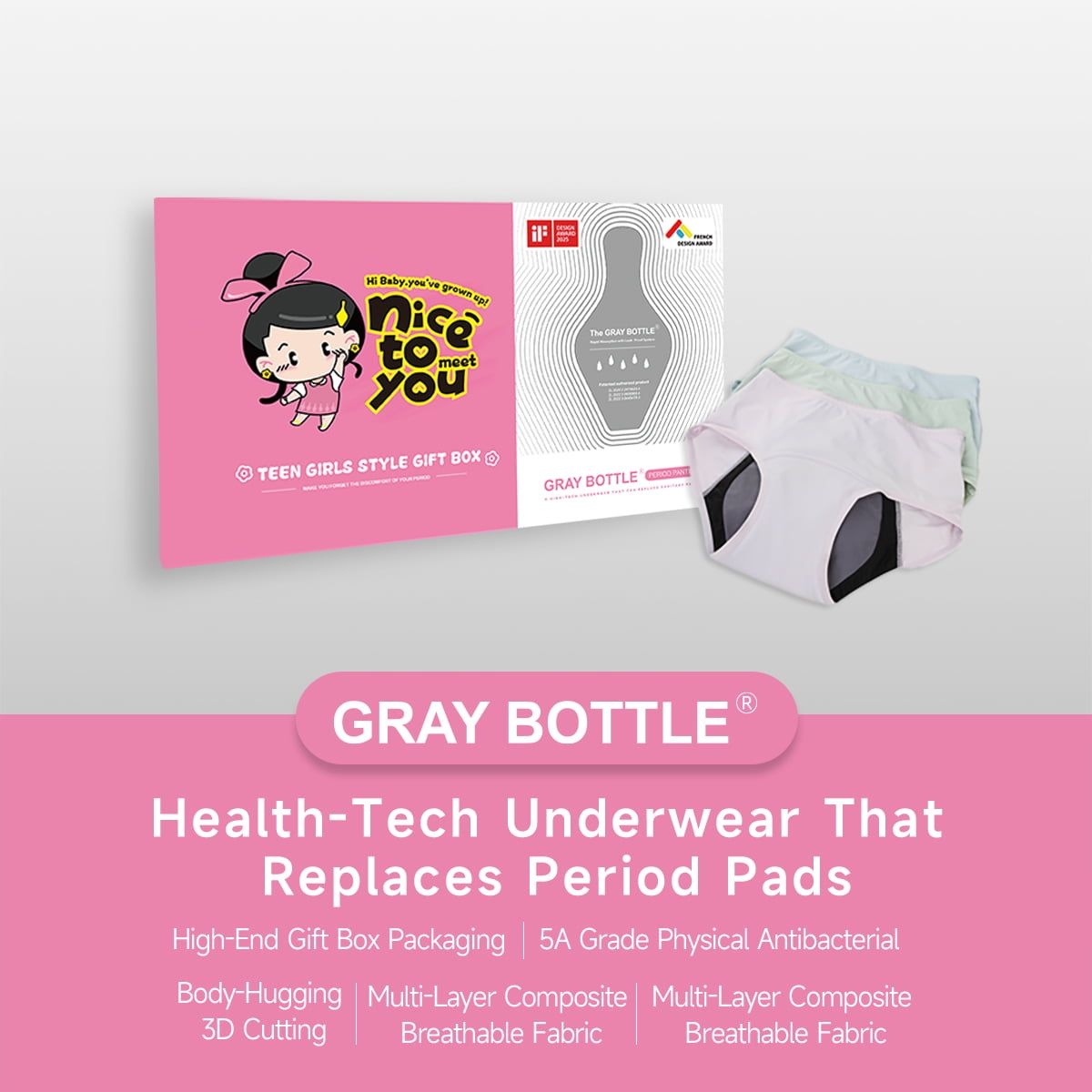 Gray Bottle Period Panties-Teen Girls Style-4